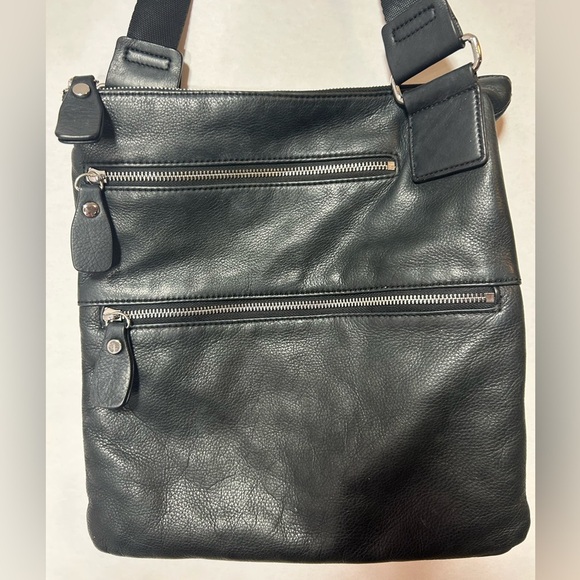 Margot Black Soft Leather 3 Zippered Pocket Crossbody Bag - Picture 2 of 6